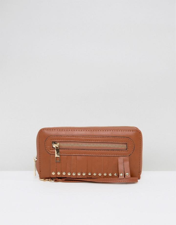 Yoki Stud Zip Around Purse - Brown