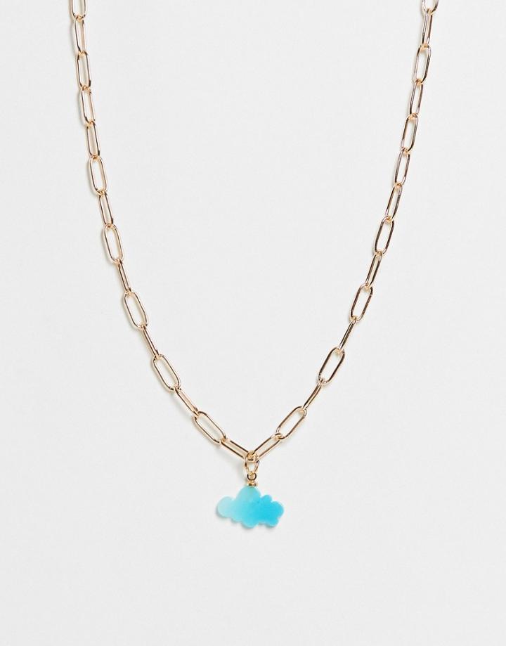 Asos Design Necklace With Cloud Pendant In Gold Tone