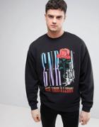 Asos Oversized Sweatshirt With Guns & Roses Print - Black