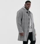 Asos Design Plus Trench Coat In Gray Check - Gray