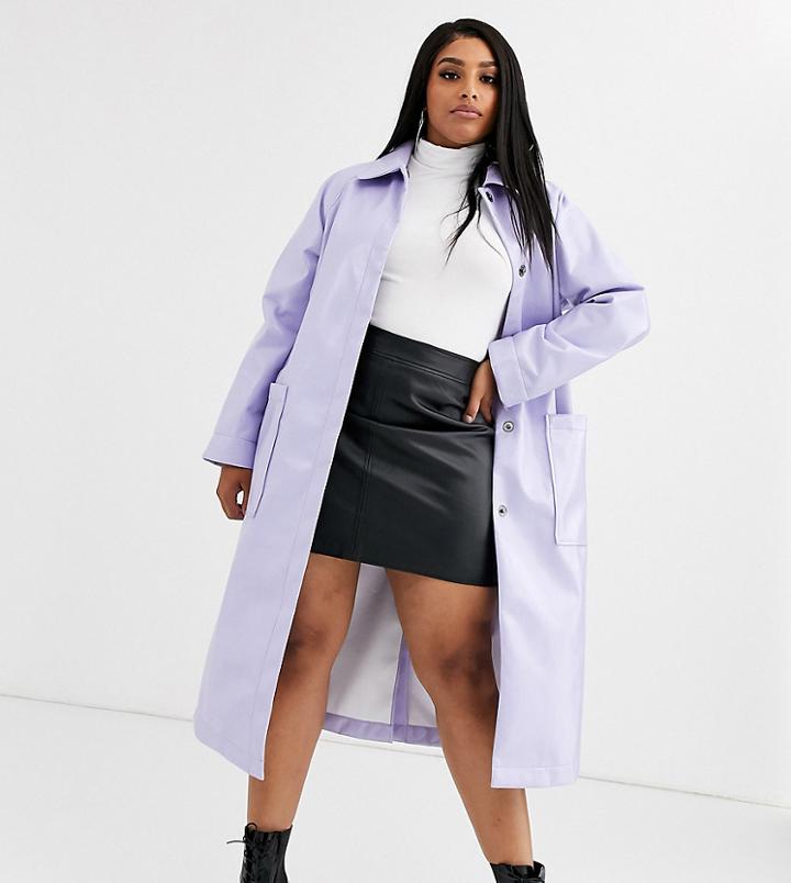 Asos Design Curve Patent Trench Coat In Lilac-purple