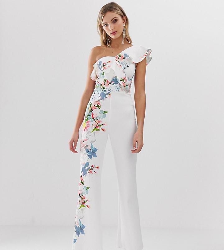 True Violet Exclusive One Shoulder Frill Jumpsuit In Multi - Multi