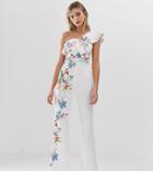 True Violet Exclusive One Shoulder Frill Jumpsuit In Multi - Multi