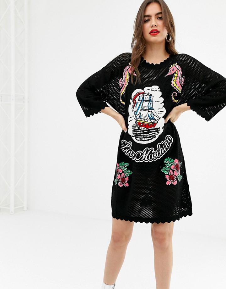 Love Moschino Mesh Knit Seahorse Dress - Black