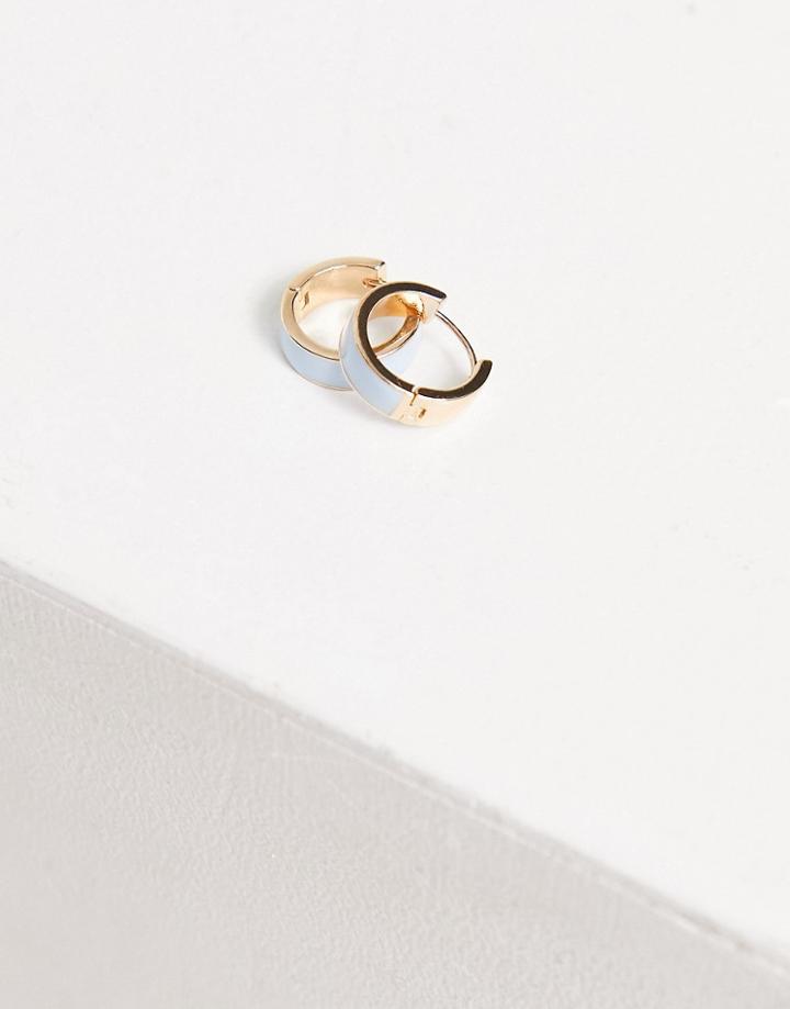 Asos Design Hoop Earrings With Baby Blue Enamel In Gold Tone