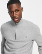 Polo Ralph Lauren Player Logo Pima Cotton Knit Half Zip Sweater In Gray Heather