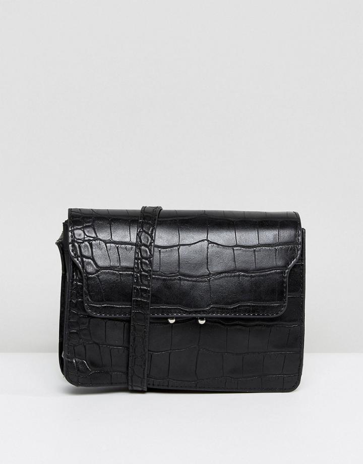 Pieces Croc Effect Cross Body Bag - Black