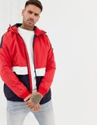 Pull & Bear Color Block Hooded Jacket In Red - Red