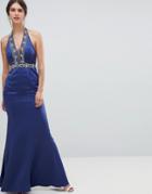 Minuet Plunge Maxi Dress With Embellished Detail - Navy