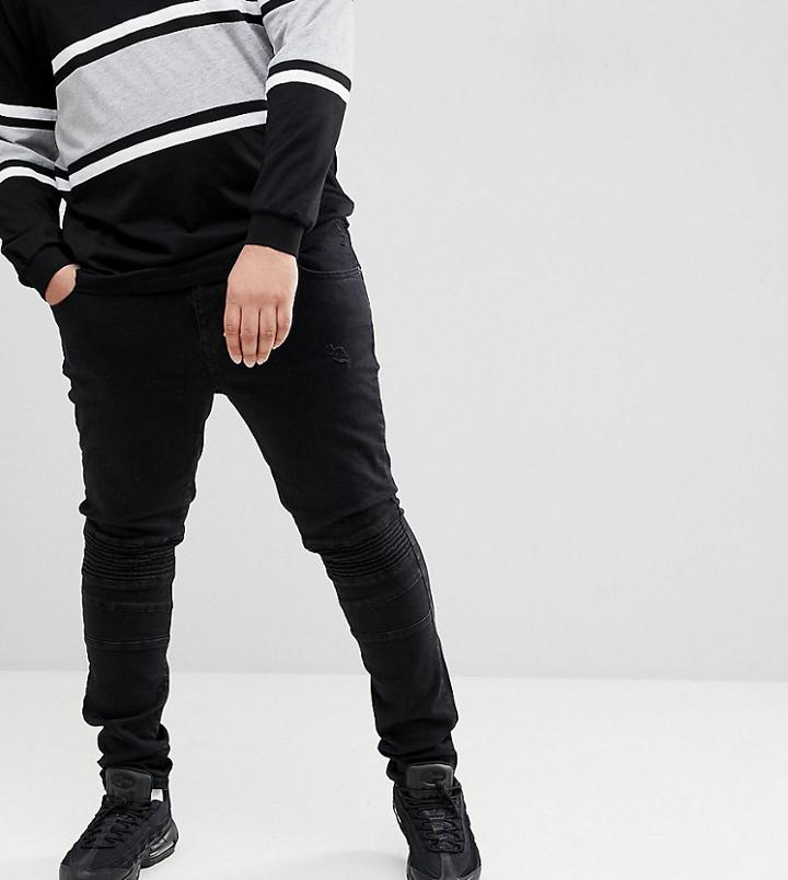 Jacamo Plus Skinny Fit Biker Jean In Black - Black
