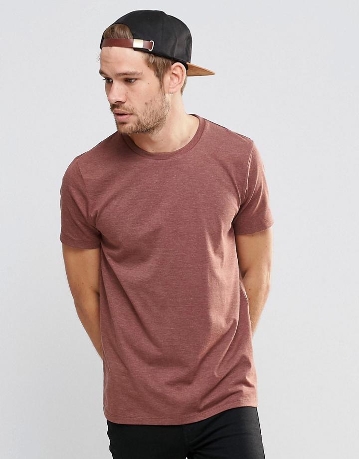 Asos T-shirt With Crew Neck In Chestnut Marl - Chestnut Marl
