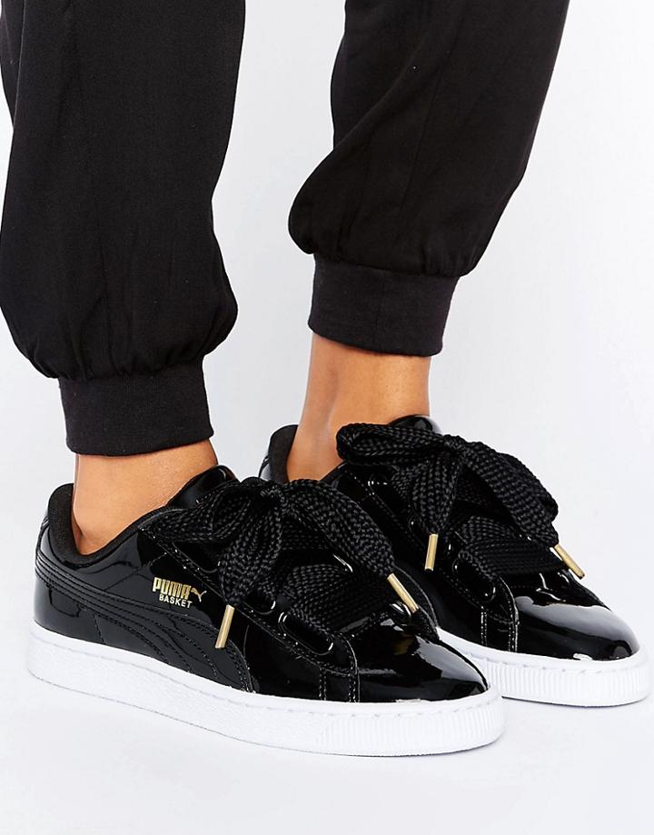Puma Basket Heart Sneakers In Patent Black - Black