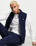 Lacoste Side Panel Back Logo Funnel Neck Track Top In Navy/white