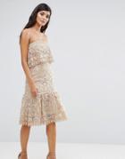 Aijek Lace Double Layer Bandeau Dress With Peplum Hem - Cream