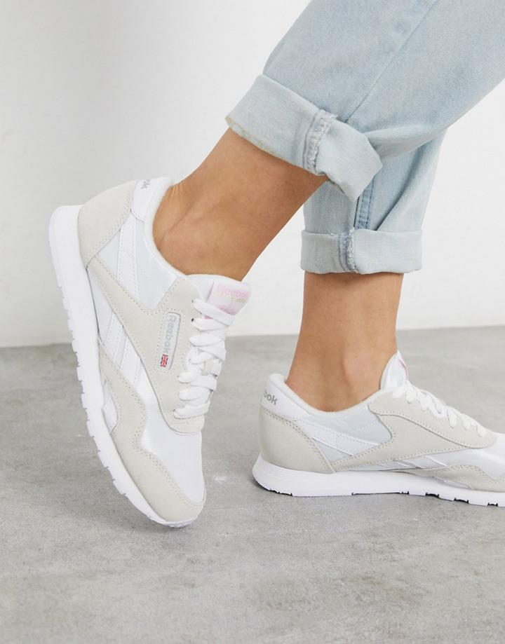 Reebok Classic Nylon Sneakers In White And Gray