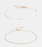 Asos Design Curve Pack Of 2 Anklets With Pearl And Chain Design In Gold Tone