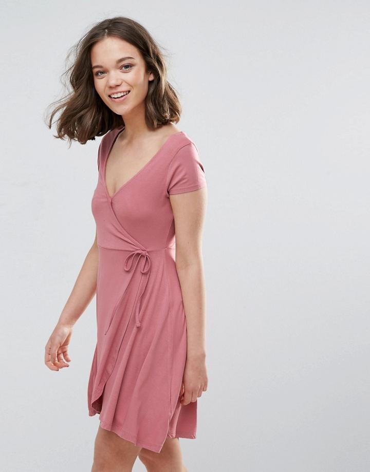 Brave Soul Jersey Wrap Dress - Pink