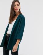 Asos Design Easy Relaxed Blazer In Textured Jersey-green