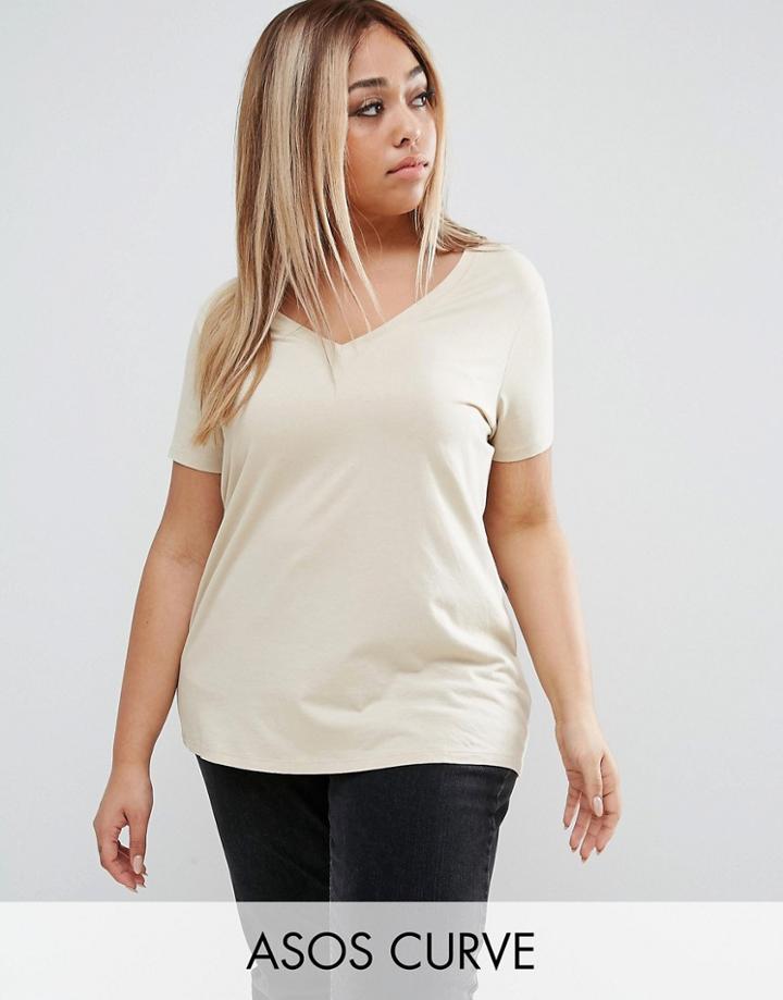 Asos Curve Ultimate V Neck Slouchy T-shirt - Beige