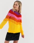 Qed London Sweater In Bright Rainbow Stripe - Multi