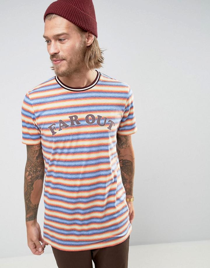 Asos Longline T-shirt With Retro Stripe And Far Out Print - Multi