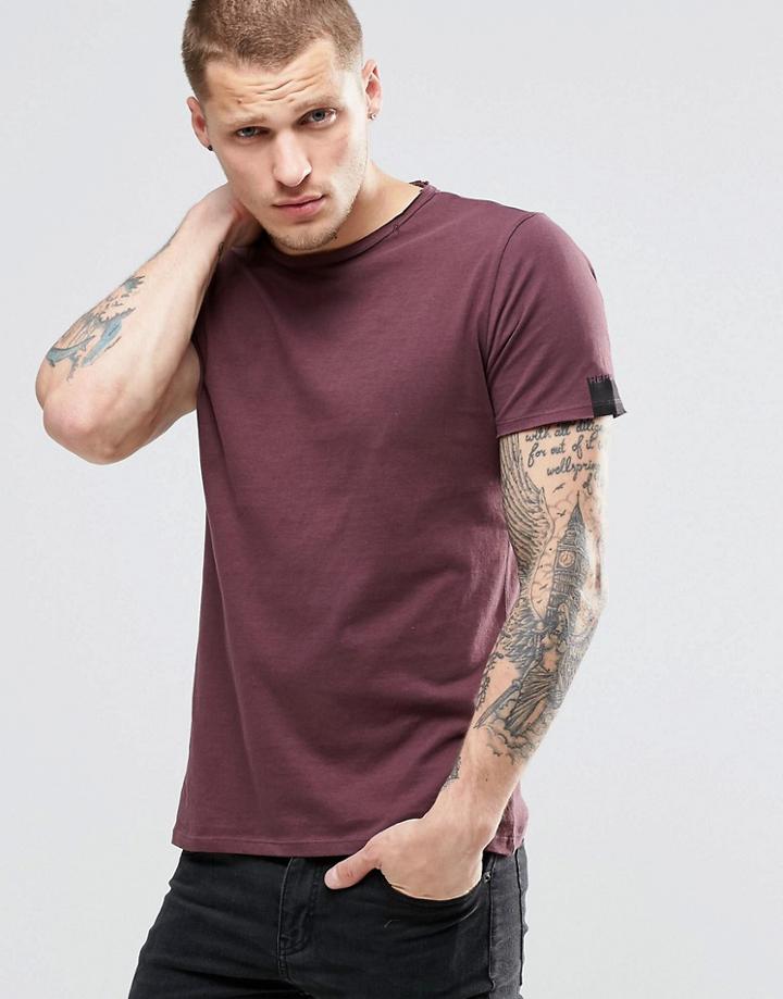 Replay T-shirt With Raw Edge In Burgundy - Burgundy