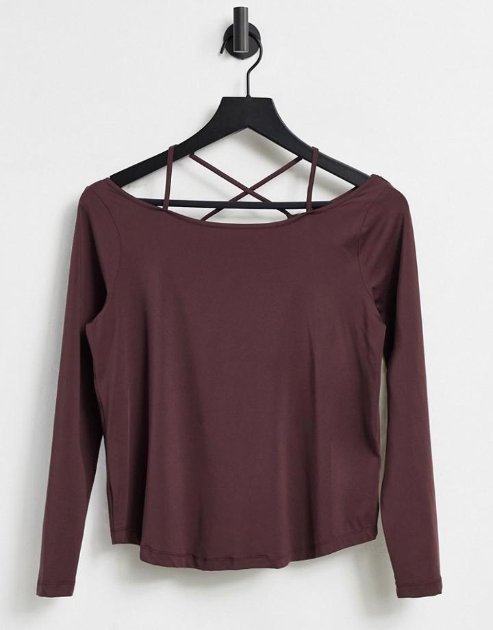 Asos 4505 Yoga Long Sleeve Layering Top With Halter Detail-red