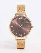 Olivia Burton Ob16bd86 Mesh Watch In Rose Gold With Brown Dial