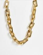 Asos Design Necklace In Chunky Rectangle Chain In Gold Tone