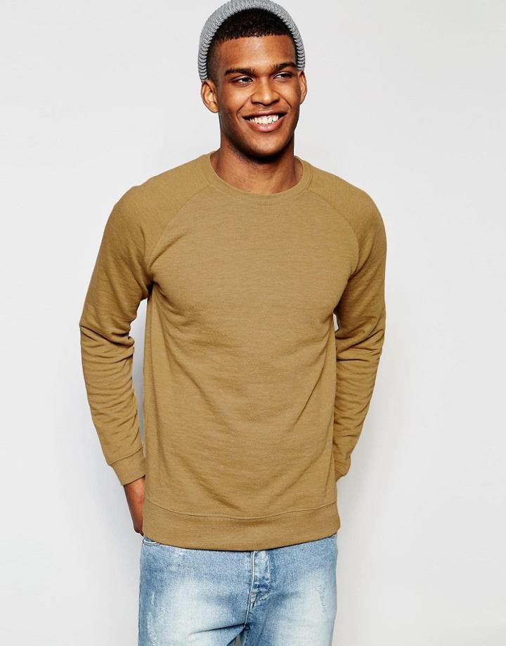 Asos Sweatshirt In Camel Marl - Brown