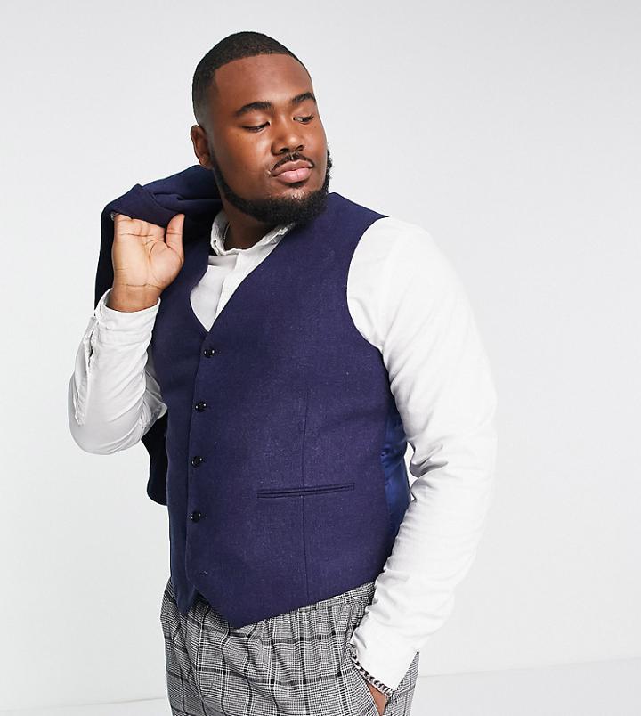 Harry Brown Plus Wedding Tweed Slim Fit Vest-blue