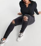 Missguided Plus Sinner High Waisted Skinny Jeans With Rips In Black