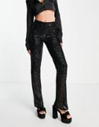 Pieces Sequin Flared Pants In Black-neutral