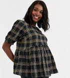 Asos Design Maternity Short Sleeve Smock Top In Check Print-no Color