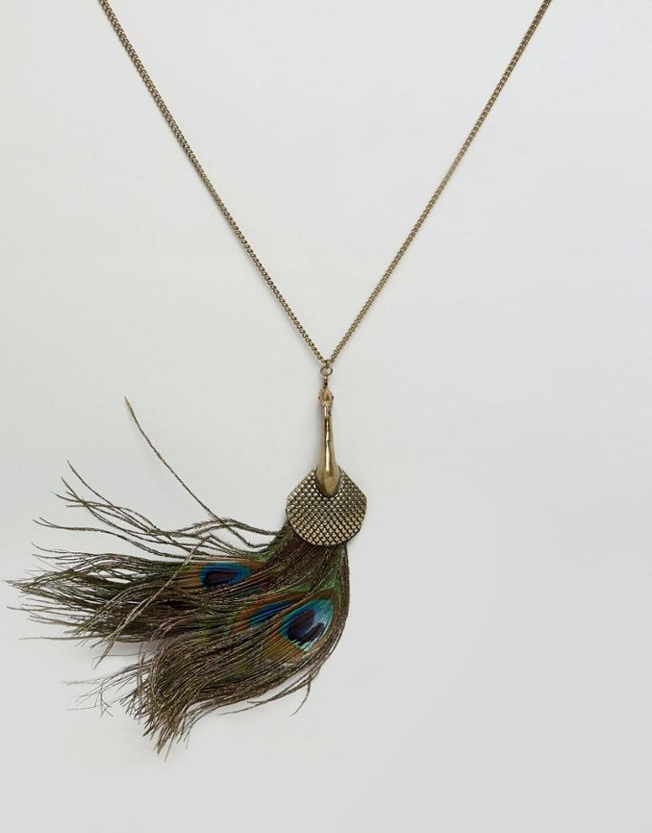 Ruby Rocks Faux Peacock Feather Necklace - Multi