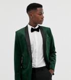 Farah Keeling Skinny Velvet Tuxedo Blazer In Green - Green