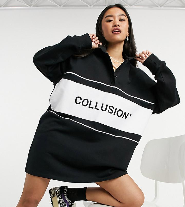 Collusion Polo Sweat Dress In Black