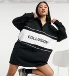 Collusion Polo Sweat Dress In Black