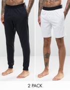 Asos Loungewear Pyjama Bottoms/ Shorts 2 Pack Black/ Grey Marl - Multi