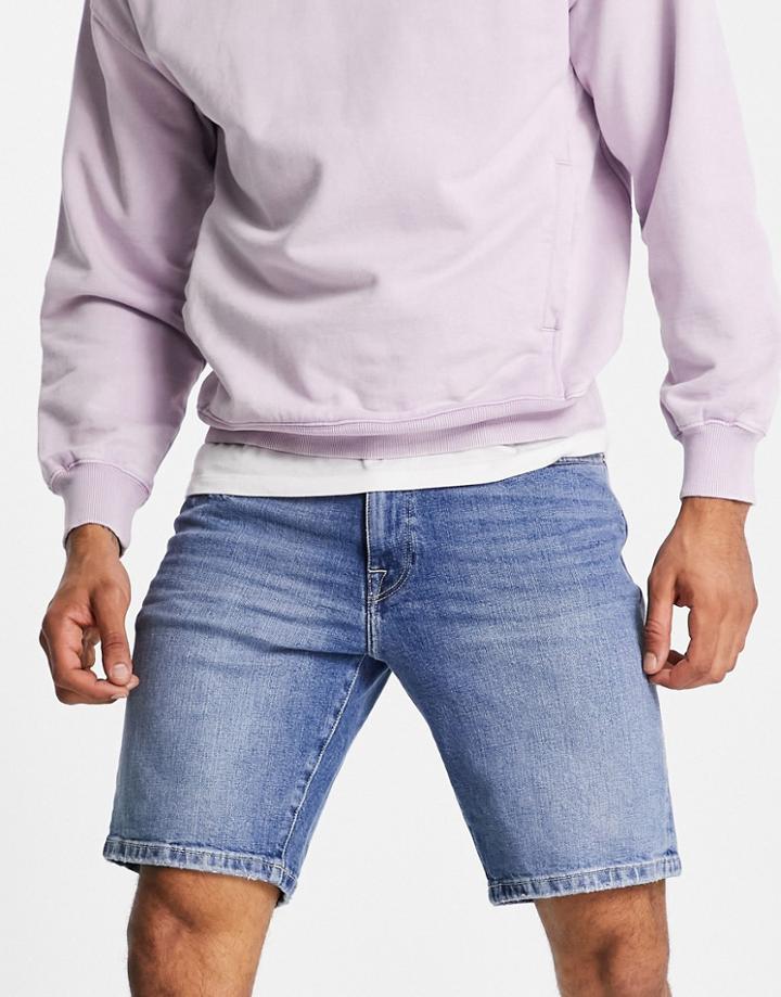 Selected Homme Cotton Denim Shorts In Mid Wash - Lblue