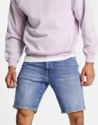 Selected Homme Cotton Denim Shorts In Mid Wash - Lblue