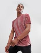 Asos Design Relaxed Longline T-shirt In Velour In Pink - Pink