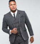 Gianni Feraud Plus Skinny Fit Blue Checked Suit Jacket - Blue