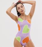 Jade Clark X Tara Khorzad Swimsuit In Heart Print - Purple