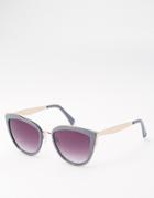 Asos Cat Eye Sunglasses With Metal Inlay And Metal Arms - Gray