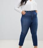 Asos Design Curve Farleigh High Waist Slim Mom Jeans In Dark Wash Textured Stripe - Blue