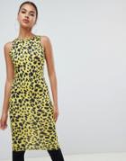 Prettylittlething Yellow Leopard Print Midi Dress - Yellow