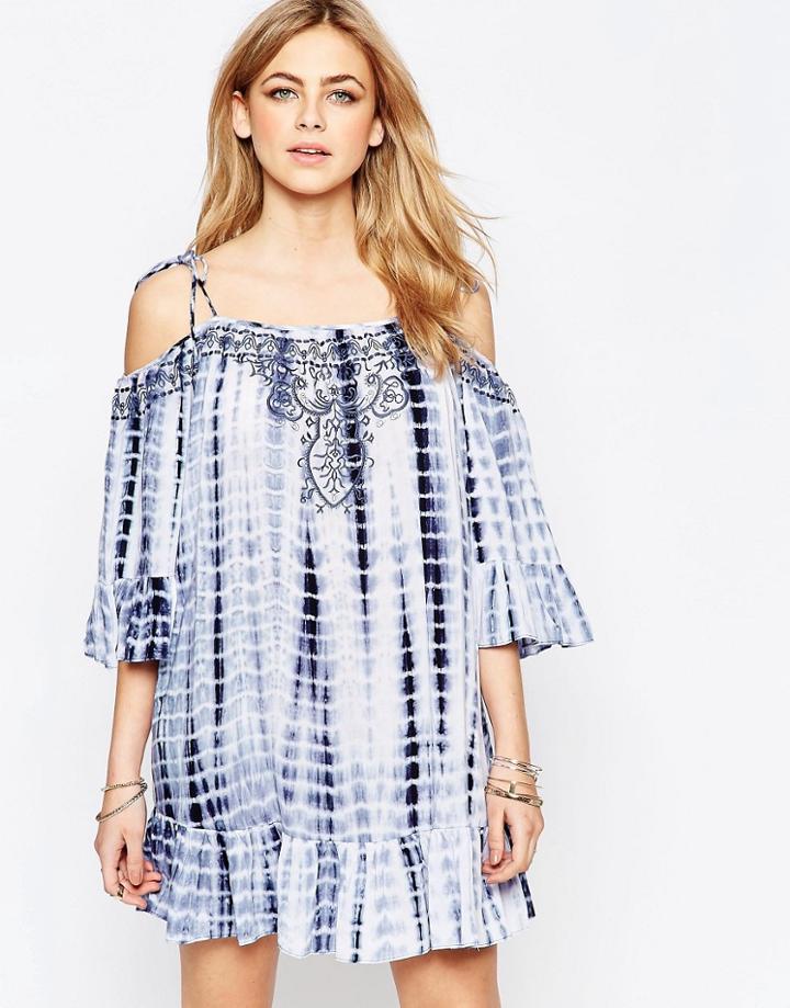 Hazel Tie Dye Cold Shoulder Dress - Blue