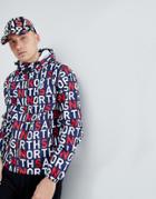 North Sails Stash Packable Windbreaker In All Over Logo Print - Navy