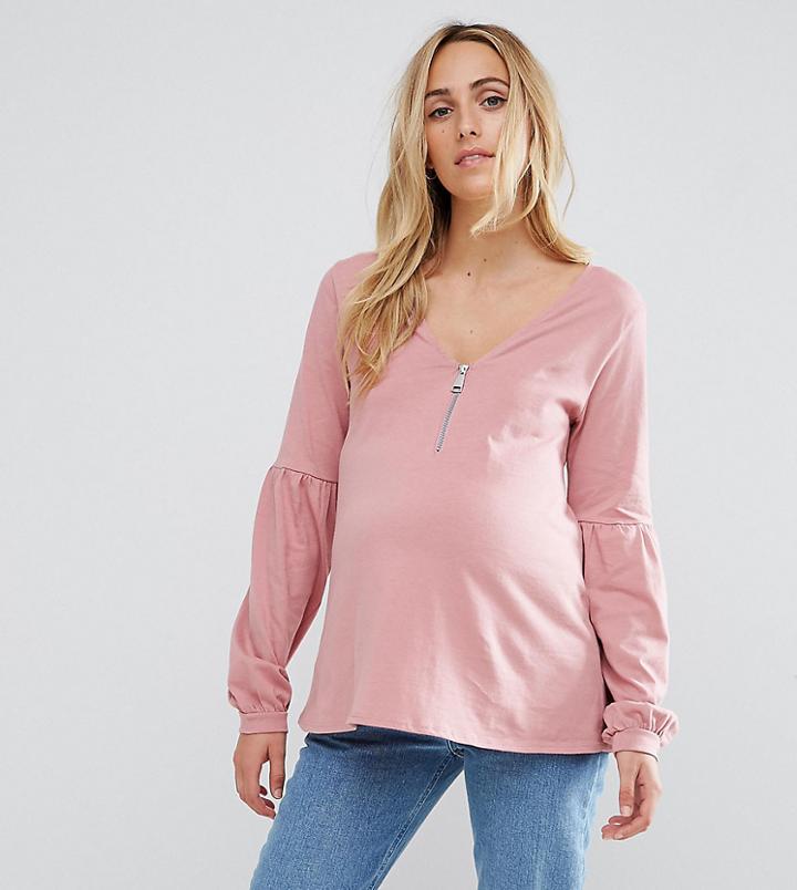 Asos Maternity Nursing Zip Front Top - Pink